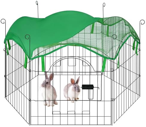 EUGAD Freilaufgehege Kaninchen aus Robustem Metall Laufstall für Kleintiere mit Erdspießen, inkl. Tür mit Verriegelung & Schutznetz, Witterungsbeständig,56x60 cm, 6 Elemente
