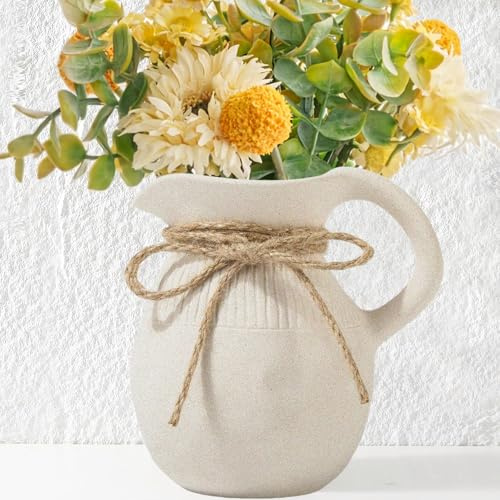 Small Ceramic Jug Vase, Farmhouse Pitcher Vase for Home Decor, 5.6 H | Decorative Pottery Vases, Ceramic Jug Flower Vase for Your Kitchen/Bedroom/Office/Living Room/Shelf/Mantel