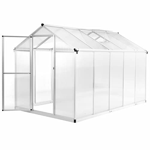IKAYAA Gewächshaus Aluminium 302 x 190 x 195 cm Gartenhaus Winterfest Gewächshaus Glas Glashaus Garten Tomatenhaus Frühbeet und Pflanzenhaus