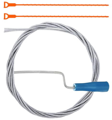 3 panni a spirale, 5 m x 5 mm, spirale per la pulizia dei tubi, spirale di scarico, per la pulizia dei tubi, spirale flessibile per la cucina e il bagno, scarico a spirale per la pulizia dei tubi