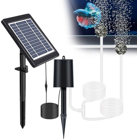 Hanzete - Aeratore solare per laghetto con pompa ad aria, 3 modalità, 4 W, con 2 pietre a bolle d'aria, nessun rumore, ad energia solare, per laghetti, serbatoi di pesca, idroponica