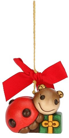 THUN, Addobbo Natalizio Coccinella Ella in Ceramica di Alta Qualità, Collezione Natale, Addobbo Natalizio da Collezione, Idea Regalo per Natale, 5,4 x 3,8 x 4,5 cm