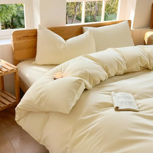 NSNLGSGC 100% Washed Cotton Weighted Blanket Cover, Linen Feel Duvet Cover for Weighted Blanket 48x72, Plain Simple Cotton Heavy Blanket Duvet Cover (Cream White, 48x72)