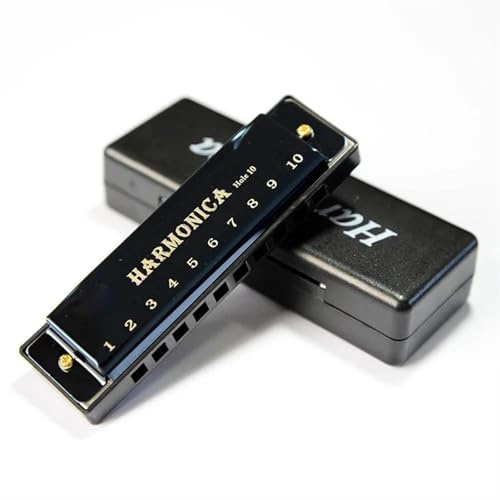 Erwachsene Mundharmonika 10-Loch-Blues-Mundharmonika-Instrument Mundharmonika(Black)