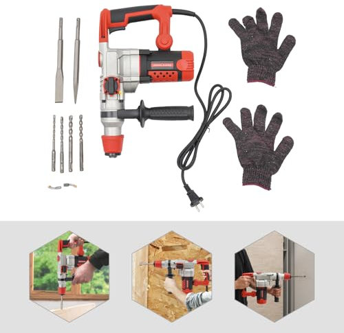 Taladro de impacto de 2200 W, taladro de impacto eléctrico con cable, 930 rpm, taladro potente. Se puede utilizar ampliamente en taladrar, cortar y romper cemento, pared y suelo
