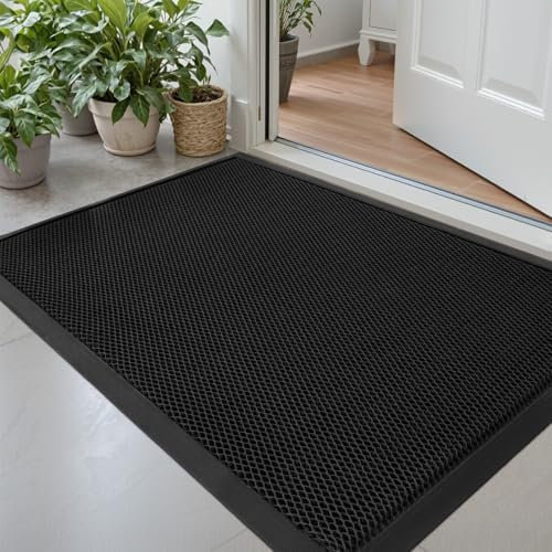 DEXI Felpudo Entrada Casa 43 x 76 cm, Alfombra Antideslizante, Absorbe Suciedad y Humedad, Fácil de Limpiar, Impermeable Alfombrillas para Puerta de Interior y Exterior, Balcón,Jardín, Negro