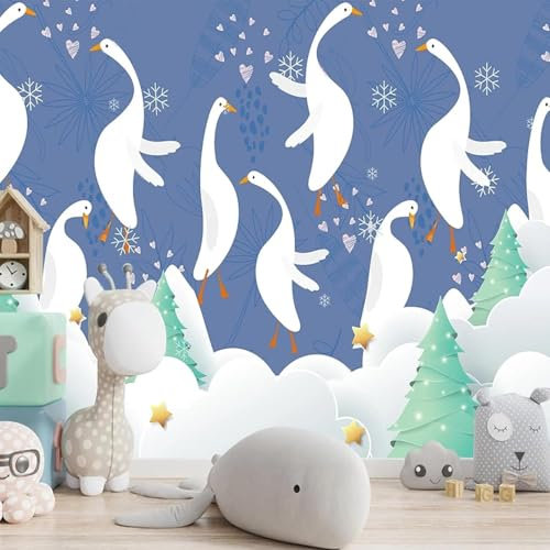 Tzxztt Einfache Weiße Gans Liebe Schneeflocken Moderne 3D Tapete Geprägte Seide Neutrale Töne Material Ideal Für Wohnzimmer Schlafzimmer-300cm×210cm