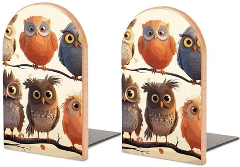 Rutschfeste Buchstützen mit Eulen, Vogelsprinten, Buchständer für CDs, Muso-Holz, Buchstützen für Regale, Buchstützen, 1 Paar, Buchstützen für schwere Bücher, Bücherregalhalter für Zuhause und Büro