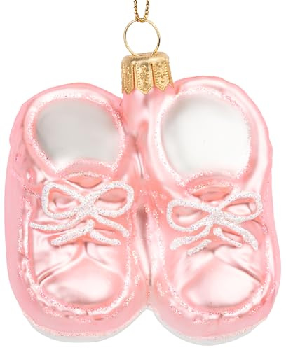 SIKORA Baby Schuhe besondere Weihnachtskugel Glas Christbaumschmuck Deko Figur Weihnachten Anhänger Ornament - Premium Line - BS807