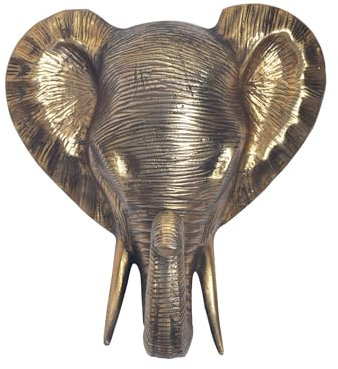 FineBuy Wanddeko Elefant Aluminium Gold Afrika 41 cm Tierkopf, Design Wanddekoration Metall Deko Alu Modern, Wohndeko Exotisch, Wandskulptur Dekoration Wohnaccessoire