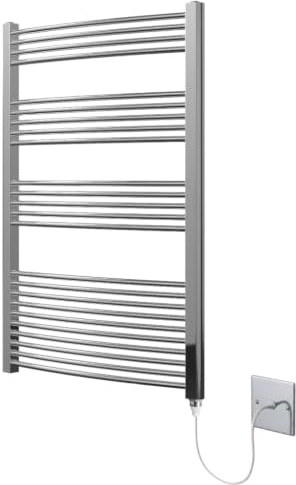 Greened House Chrome Electric Heated Towel Rail Curved 600mm W x 1400mm H | Bathroom Radiator, Curved Design, Towel Warmer
