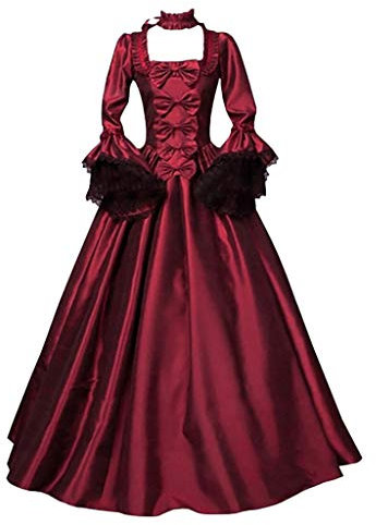 Chemisier médiéval pour femme, grande taille, vintage, gothique, manches longues, robe à capuche, robe longue médiévale à 2 mains, hache, Rouge, XXL