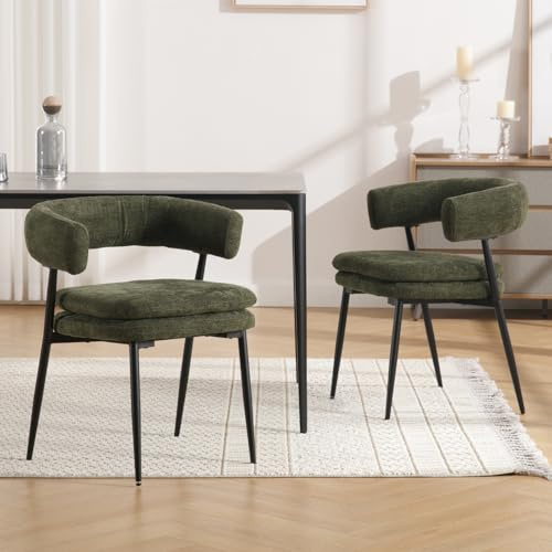 Ya-Home Esszimmerstühle 2er Set, Küchenstühle mit Armlehnen, Grün | Polsterstuhl mit Metallgestell, Armlehnstuhl aus Chenille, Akzentstühle Essstühle Wohnzimmerstuhl für Wohnzimmer & Küche