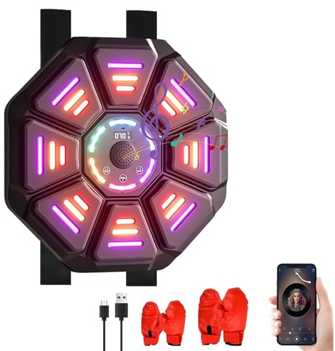 Intelligente Wandmontage Boxmaschine, 10 Modi Elektronische Musik Boxing Trainingsgerät mit Bluetooth, Music Punch Boxautomat Boxtrainer, Music Boxing Machine mit Boxhandschuhen für Kinder Erwachsene