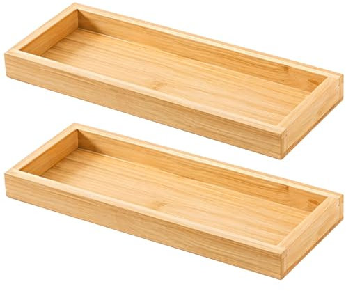 Bamboo Utensil Organizer Set, Small Silverware Organizer with Two Versatile Trays, Wooden Drawer Storage Solution for Kitchen Essentials, 29 x 11 x 3 cm, Natural Finish