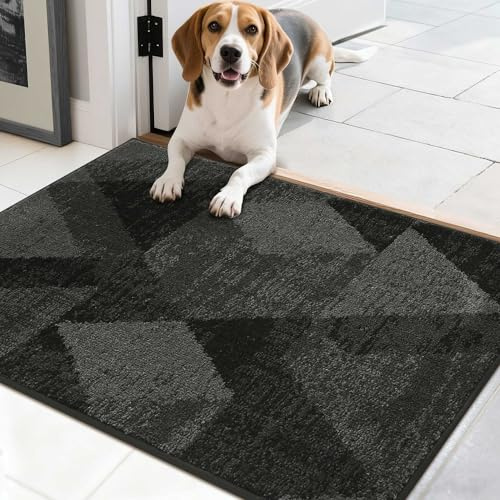 COSY HOMEER Fußmatte innen 50 x 80 cm, Karomuster Dunkelgrau | Grau-schwarzes Rauten-Karomuster, waschbar und rutschfest, saugfähiges Polyester, für Flur und Haustür