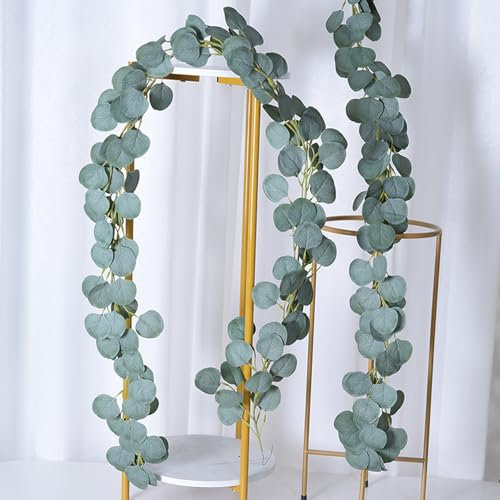 KASESSS 2 Pièces Eucalyptus Artificiel Guirlande, 180cm Feuillage Artificiel, Guirlande de Fleurs Artificielles, Faux Eucalyptus Vignes Feuilles d'Eucalyptus pour Murale Table Arche Mariage Deco