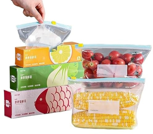 YETONADO Confezione da 10 sacchetti per alimenti in plastica, riutilizzabili, per congelatore, sandwich, cucina, frigorifero, conservazione degli alimenti (L 26 x 32 cm)