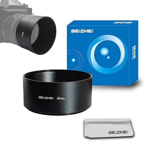 Cappuccio con lente in metallo da 62 mm, compatibile con tutti gli obiettivi della fotocamera con filettatura da 62 mm (modello universale) + panno per la pulizia per obiettivi (62 mm standard Prime