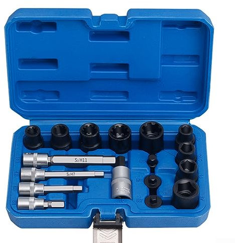 Brake Caliper Socket Adapter Kit - 17-Piece Impact Set for 1/2 and 3/8 Square Hex Wrench - Essential Brake Repair Tools for Mechanics and DIY Enthusiasts