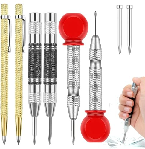 3 Stück Automatik Körner Metall, Automatik Körner mit 2 Anreißnadel und 2 Ersatzspitzen, Federkörner, Automatischer Körner Werkzeug Federkorn, Anreißnadel Hartmetall für Metall, Holz, Glas, Fliesen