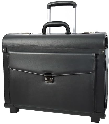 A1 FASHION GOODS Vega - Valigetta da pilota a 2 ruote, in ecopelle, per viaggi d'affari, voli, viaggi, colore nero