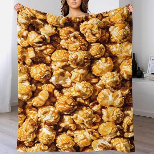 Impression Popcorn Caramel Jeté Doux Couverture Polaire Flanelle Couverture Nourriture amusante 3D Impression Canapé Et Lit Pour Adultes Et Enfant Rester Chaud Lavable En Machine 80x90inch(200x230cm)