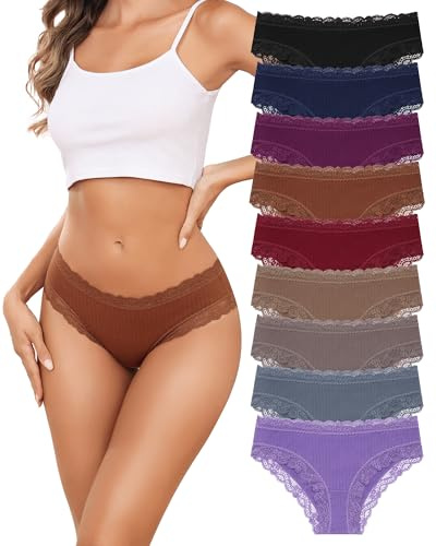 Levao 9er Pack Unterhosen Damen Baumwolle Spitzen Unterwäsche Frauen Sexy Panties Hipster Atmungsaktiv Weiche Brazilian Slip Mehrpack S-XL