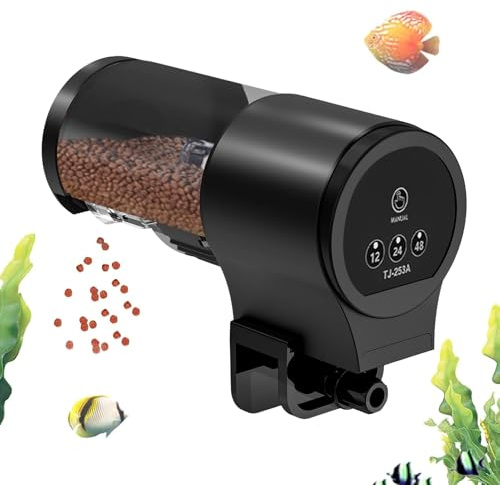 Automatisk fiskmatare, 12,5 x 10 x 6 cm, 100 ml automatiska flytande matare för med sjunkande matdispenser funktion, timerfunktion, lämplig akvariesköldpadda, tetra, koi, betta, guppy