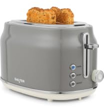 Salter Retro 2-Slice Toaster, Wide Slot, 6 Browning Levels, 815 W | Defrost, Reheat, Cancel Functions, High Lift Eject, Self Centering, Removable Crumb Tray, For Bread Bagels Crumpets
