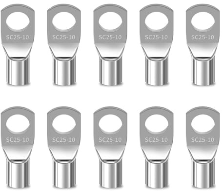 10 Pcs SC25-10 Copper Wire Lug, Cable Lugs, Tinned Copper Ring Terminal Connectors, Heavy Duty Cable Lugs for Household Appliances Industrial Equipment, Eyelets Crimp Tubular Ring Terminals Connectors