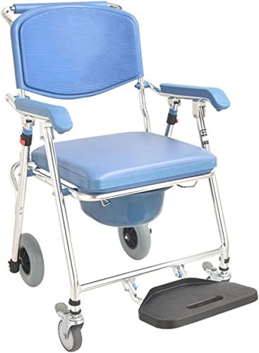Toilet Wheelchair - Aluminium Shower Commode Chair with Detachable Bucket for Seniors and Disabled - Bedside Commode with Wheels and Toilet Seat