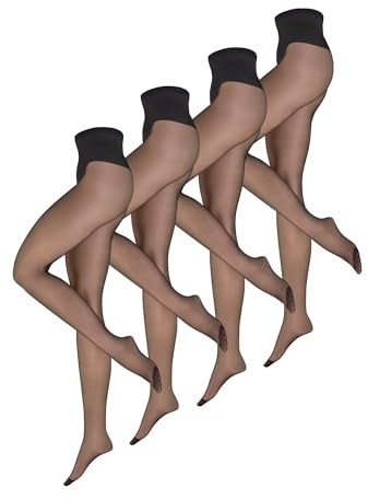 NUR DIE Damen Strumpfhose Seidenfein In Shape 15 DEN 4-Pack - figurformende Strumpfhose mit seidigem Glanz, transparenter Look & sanfter Shape-Effekt