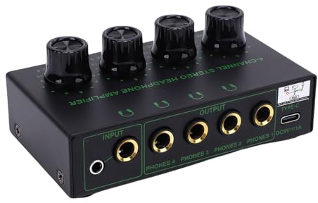 Luocute 4 Channels Headphone Amplifier for Dj Mixer Amps Splitter, USB Power Supply Port Knob Volume Adjustment Stereo Headphone Amplifier Amps