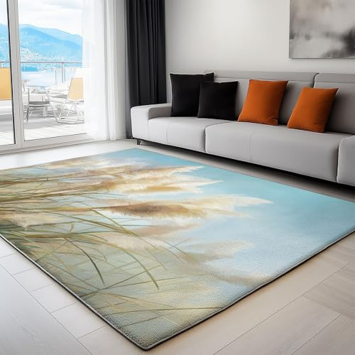 Generico Tappeto lavabili in lavatrice per Soggiorno, antiscivolo Sala da pranzo Camera da letto - Tappeti Anime Piante Canne tappeto d'area, Blu, 140 x 200 cm