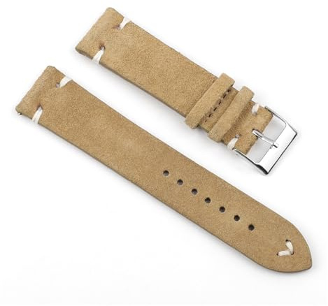 Cong Yi Högkvalitativt Mockaläder Vintage Klockarmband Blå Klockband Ersättningsrem For Klocktillbehör 18mm 20mm 22mm 24mm(Khaki-White Line,20mm)