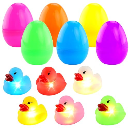 6Pcs Prefilled Easter Eggs With Light Up Duck Bath Toys Floating Sensory Bath Toys For Baby Bath And Toddler Bath Colourful Easter Gift Set
