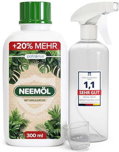 Natürliches Neemöl mit Emulgator 300 ml, inkl. Sprühflasche & Messbecher | Ergibt 30 Liter sprühfertiges Neem-Öl Spray – Niemöl zur natürlichen Pflanzenpflege für drinnen & draußen