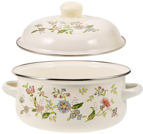 HOMSFOU Marmite en Émail Multifonction 18 Cm, Casserole Ménagère pour Soupe et Ragoût, Compatible Induction et Gaz, Pot de Cuisson Épais pour Cuisson Homogène et Longue Conservation,