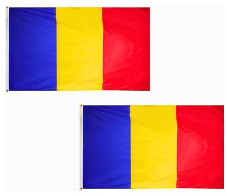 2 bandiere della Romania, 1,5 x 0,9 m, con occhielli in ottone, in poliestere, bandiera rumena, per partite di calcio, celebrazioni nazionali, esposizione di casa e giardino