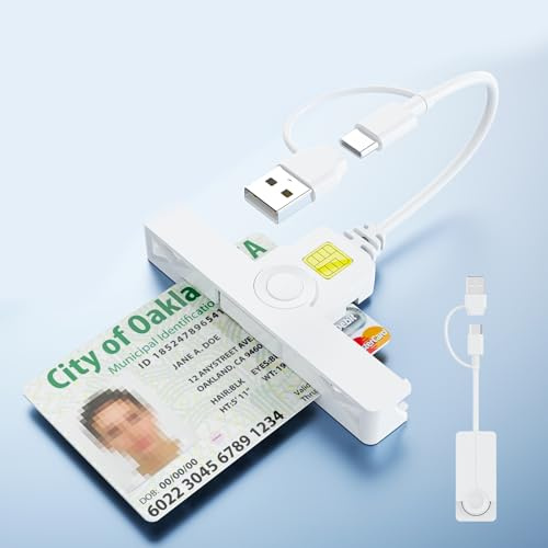 Lector de DNI Electrónico USB-A y USB-C Lector de Tarjeta Inteligente DNI,USB Lector Dnie SIM CAC Smart Card Reader para Identificación Personal,ISO 7816 Clase A,B,C, para Windows Linux Mac OS-Blanco