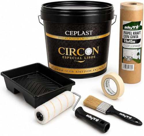 Kit Pintura Antimoho y Antihumedad Interior/Exterior Acabado Seda – Alta Cobertura, Sin Olor, Base Agua – Incluye Rodillo, Cubeta, Paletina 40mm, Cinta y Papel Kraft – Pintura Blanca Profesional