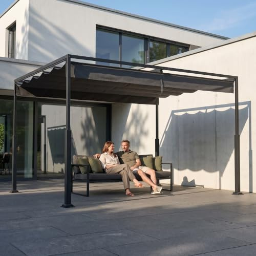 UISEBRT 3 x 4 m Metall Pergola vattentät stabil vinterbeständig, paviljong med lamelltak, solskydd, markis, fristående med skjuttak för trädgårdar och terrasser, svart