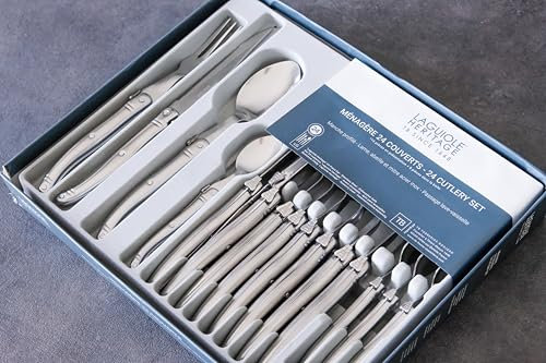 laguiole Heritage - Ménagère 24 pièces - Set de couverts de table acier inoxydable pour 6 personnes - Présentation coffret cadeau - Argent