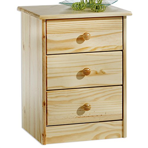 IDIMEX Nachttisch Rondo Kiefer Natur, Nachtkommode aus Kiefer massiv, Kommode mit 3 Schubladen im Landhausstil, Kommode aus Massivholz