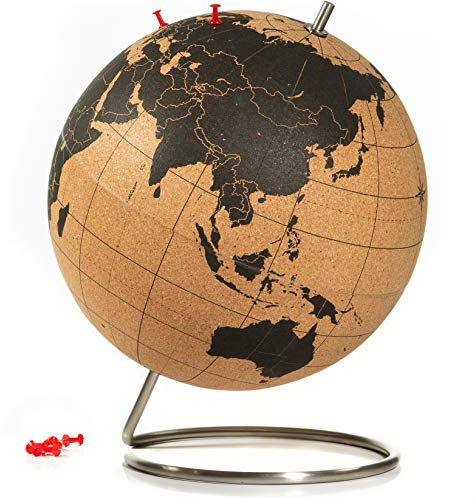 Suck UK Large Cork Globe / Großer Kork Globus – halten Sie ihre Reisen, Abenteuer und Erinnerungen fest | Push Pins enthalten | Groß | 30 cm | Reisezubehör | Lehrreiche Weltkarte