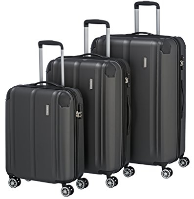 Travelite Kofferset 3 teilig Hartschale L/M/S, 4 Rollen, City, Größe S Handgepäck, Reisekoffer Trolleys mit kratzfester Oberfläche, TSA Schloss + Dehnfalte (außer Größe S)