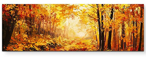 Leinwandbilder | Bilder Leinwand 150x50cm Wald im Herbst – Ölgemälde