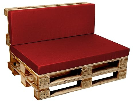 Garden Factory Palettenkissen Palettenauflagen Palettenpolster Sitzkissen, Rückenlehne oder Set, Glatt V2 (Set (Sitzkissen 120x60+Rückenlehne 120x40), Rot)