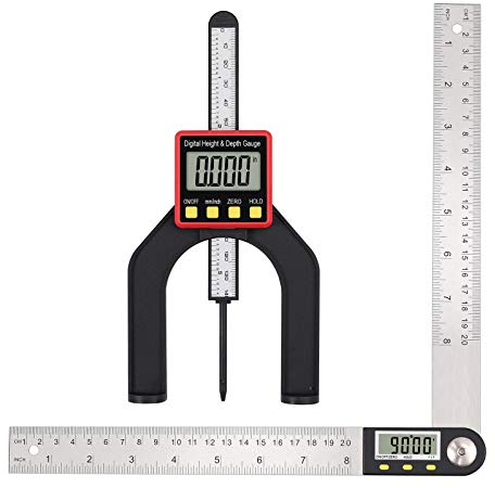 Neoteck Winkelmesser digital Edelstahl 200mm + digitaler tiefenmesser 80mm Messwerkzeug Set für Holzbearbeitung und Maschinenbau